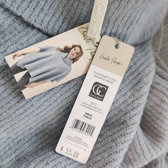 Charlie Paige Gray Turtleneck Poncho Sweater NWT One Size Gray Poncho - Picture 9 of 9